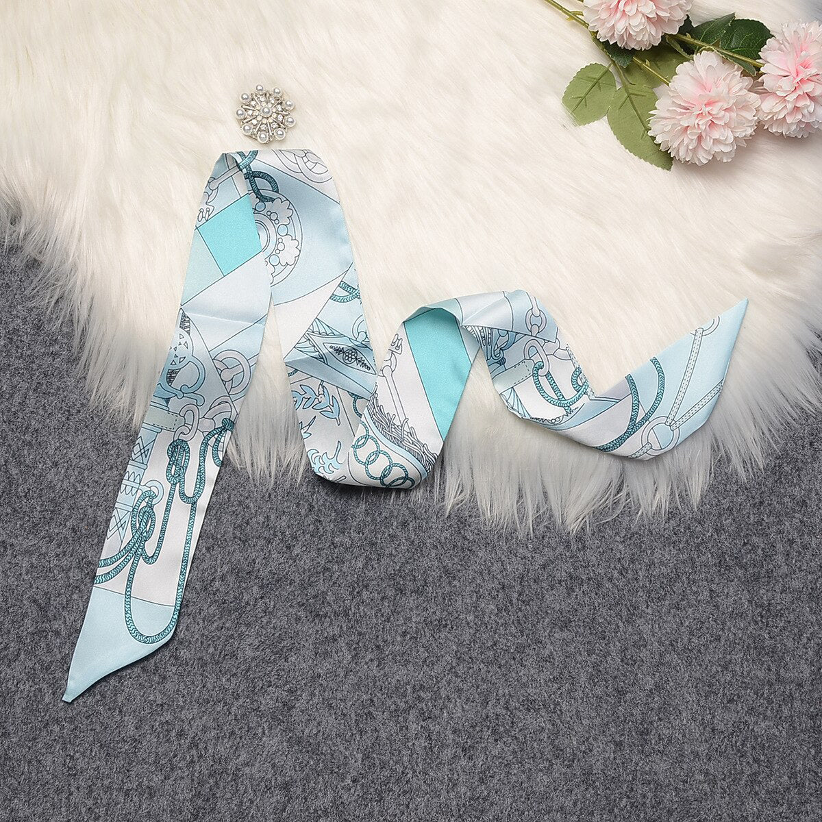 Chain Rope Printed Skinny Scarf | Bag Handle | Bag Charm | Hair Ribbon Headband | Neck Scarf