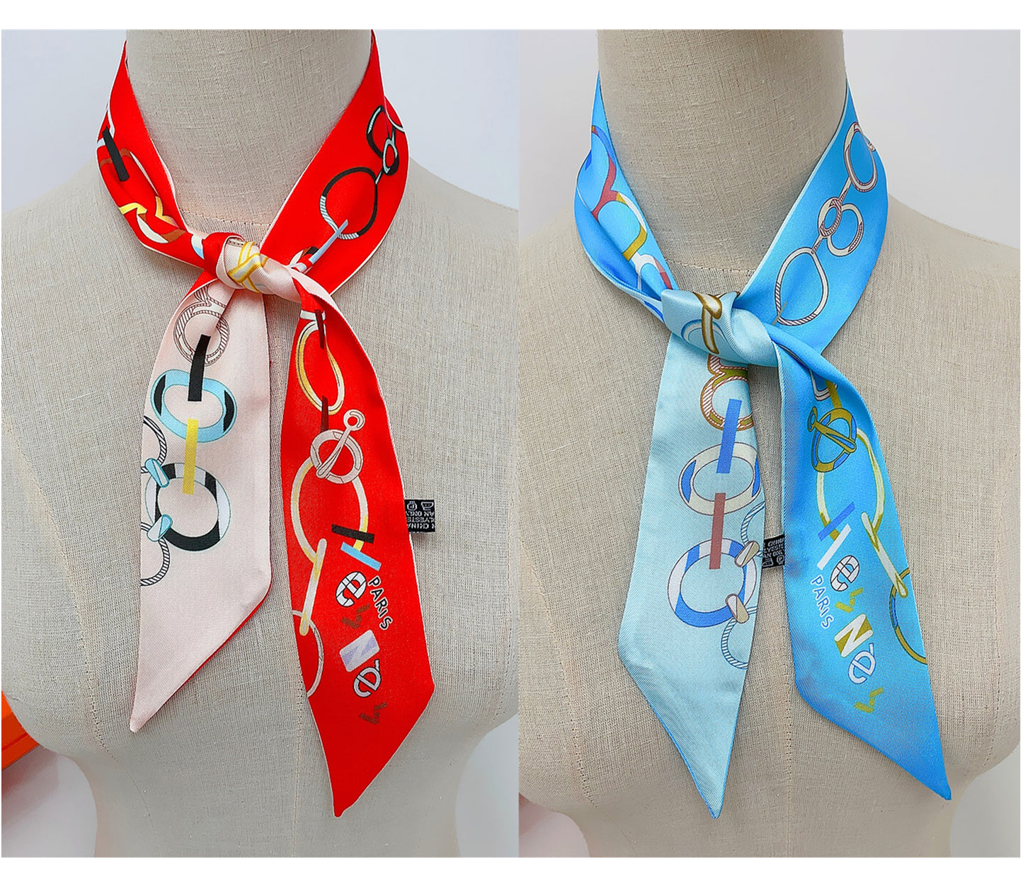 Chain Printed Skinny Scarf | Bag Handle | Bag Charm | Hair Ribbon Headband | Neck Scarf
