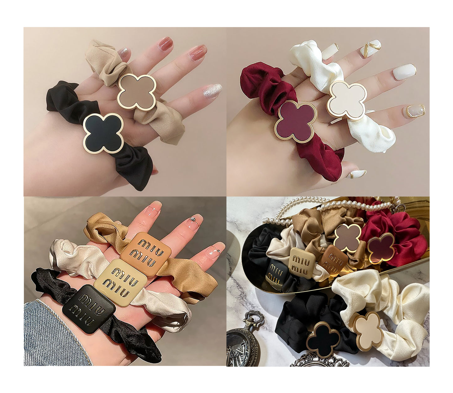 Metal Four leaf Clover Hair Scrunchie Premium Hair Scrunchies Pack