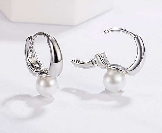 Silver Pearl Hoop Earrings Fine Jewelry | Earrings Delicate Jewelry