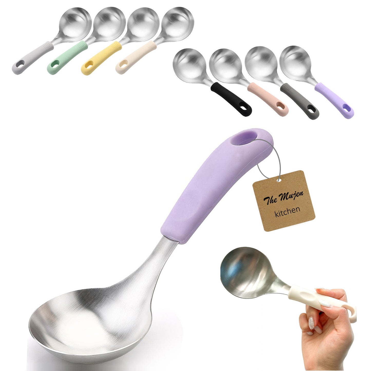 Korean Serving Spoon Stainless Steel Ladle 먹방 스푼 미니 국자 | Mukbang Spoon Multipurpose Ladle Silicone handle Serving Cooking Ladle 서빙스푼 전현무 국자