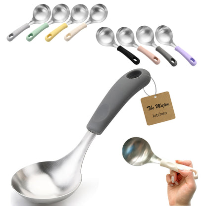 Korean Serving Spoon Stainless Steel Ladle 먹방 스푼 미니 국자 | Mukbang Spoon Multipurpose Ladle Silicone handle Serving Cooking Ladle 서빙스푼 전현무 국자