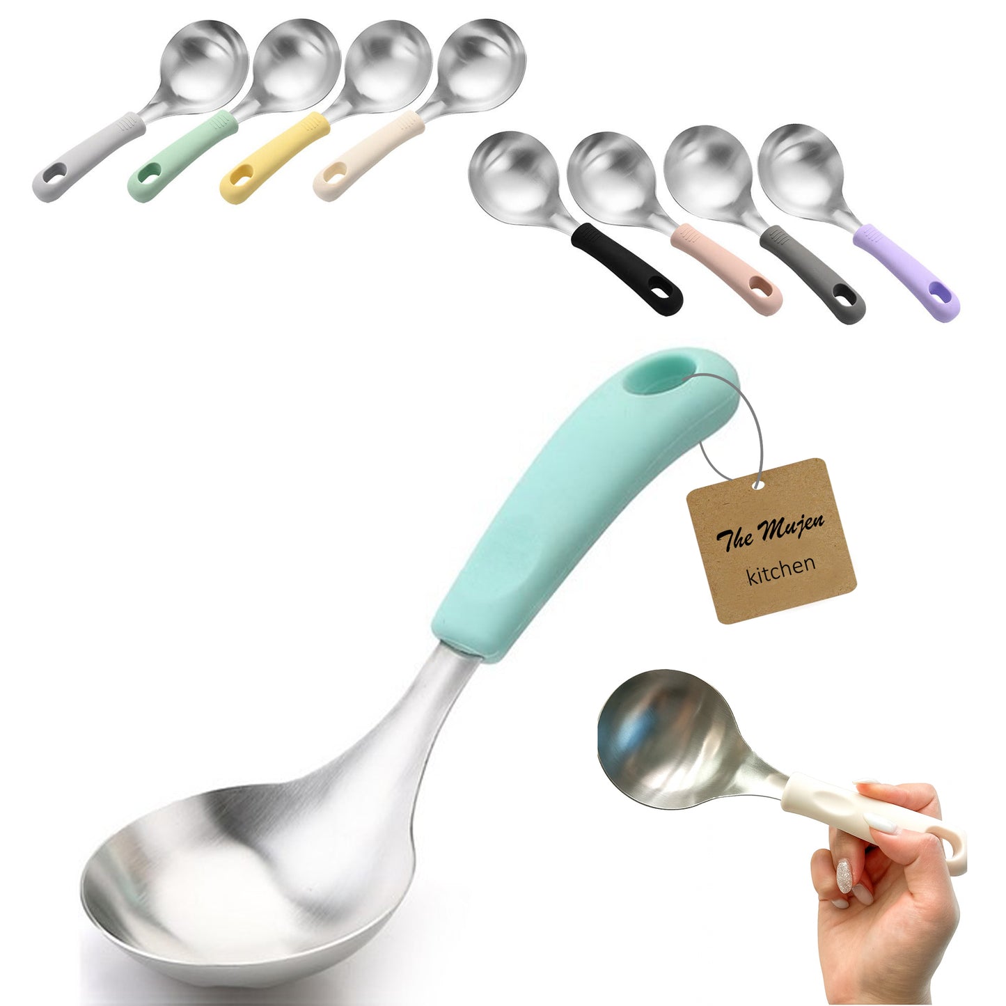Korean Serving Spoon Stainless Steel Ladle 먹방 스푼 미니 국자 | Mukbang Spoon Multipurpose Ladle Silicone handle Serving Cooking Ladle 서빙스푼 전현무 국자