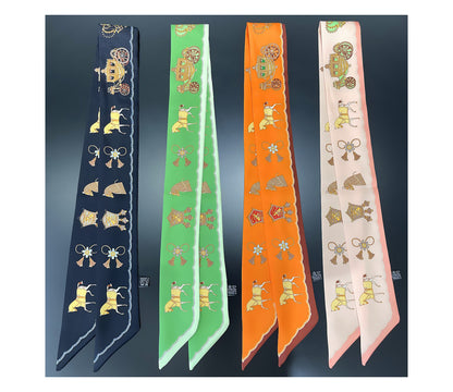 Horse Wagon Printed Skinny Scarf | Bag Handle | Bag Charm | Hair Ribbon Headband | Neck Scarf