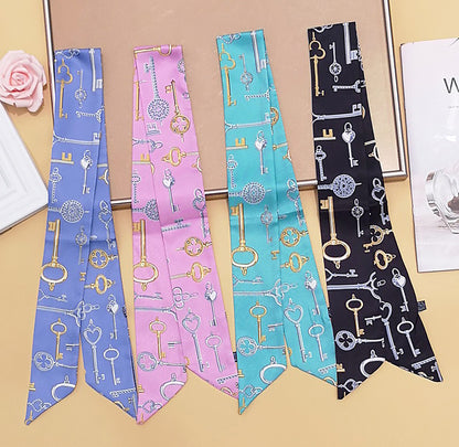 Key Printed Skinny Scarf | Bag Handle | Bag Accessories | Hair Ribbon Headband | Neck Scarf