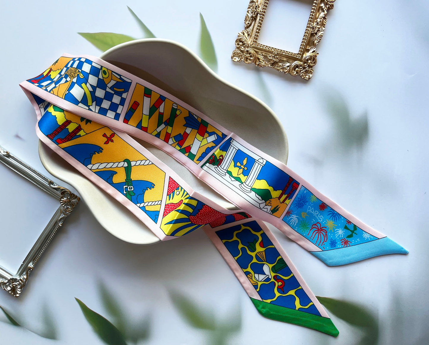 Firework Printed Skinny Scarf | Bag Handle | Bag Charm | Hair Ribbon Headband | Neck Scarf