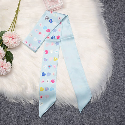 Heart Printed Skinny Scarf | Bag Handle | Bag Accessories | Hair Ribbon Headband | Neck Scarf