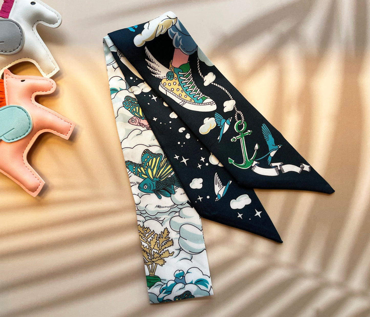 Fish Printed Skinny Scarf | Bag Handle | Bag Accessories | Hair Ribbon Headband | Neck Scarf