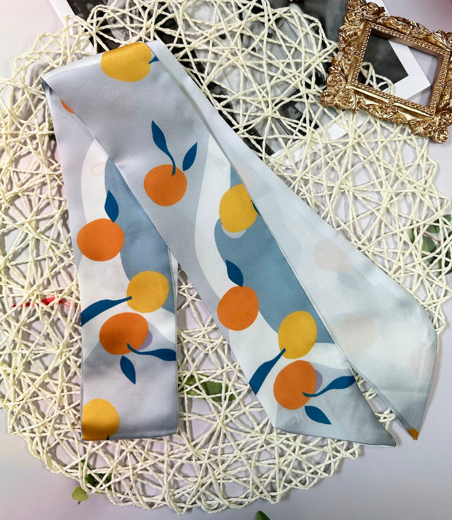 Fruit Printed Skinny Scarf | Bag Handle | Bag Accessories | Hair Ribbon Headband | Neck Scarf