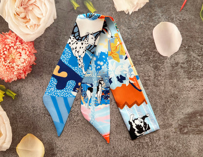 Dog Printed Skinny Scarf | Bag Handle | Bag Accessories | Bag Charm | Hair Ribbon Headband | Neck Scarf