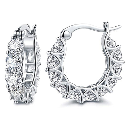 Silver Full Paved Crystal Cubic Silver Dazzling Hoop Earrings Delicate Jewelry