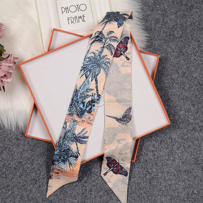 Pam Tree Printed Skinny Scarf | Bag Handle | Bag Charm | Hair Ribbon Headband | Neck Scarf