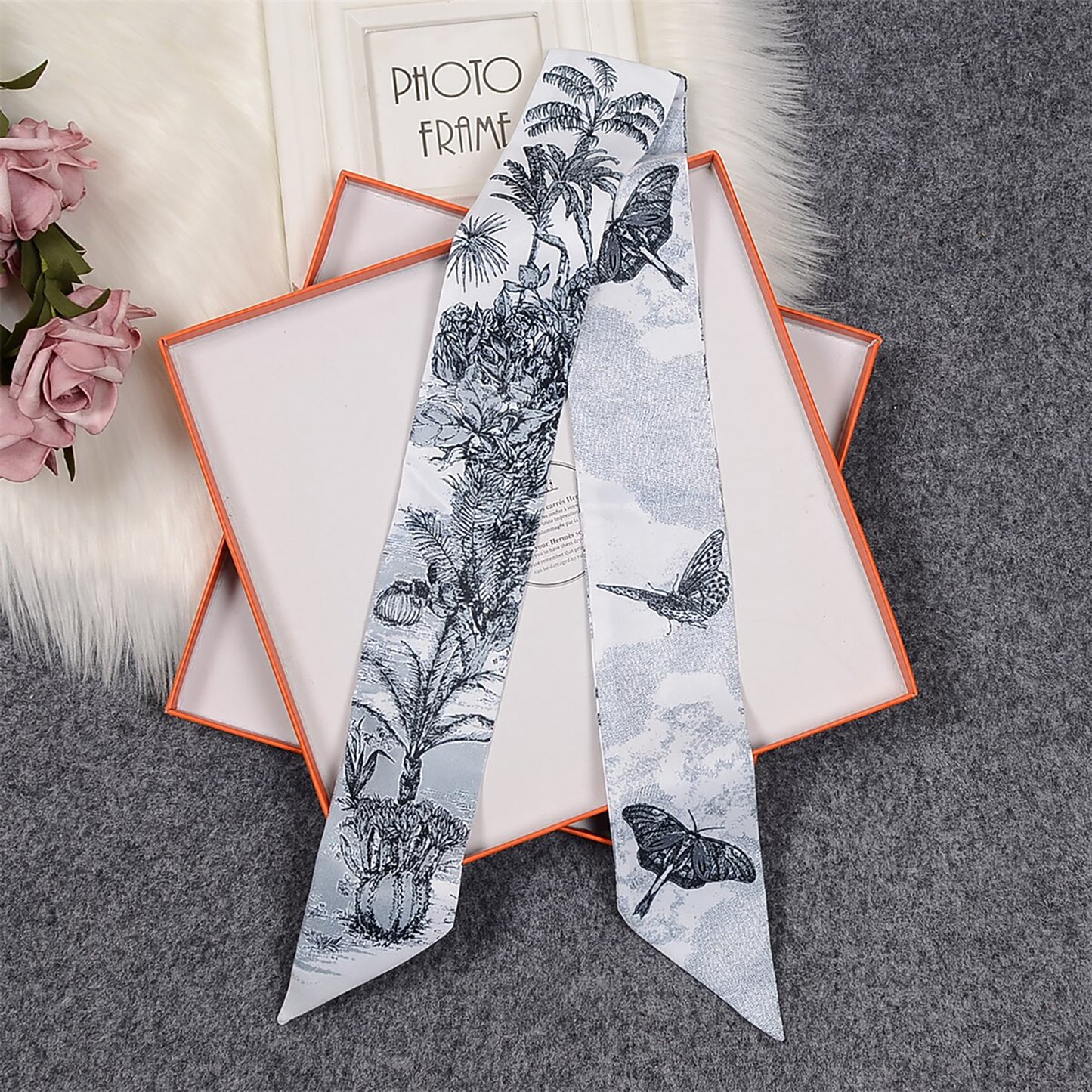 Pam Tree Printed Skinny Scarf | Bag Handle | Bag Charm | Hair Ribbon Headband | Neck Scarf