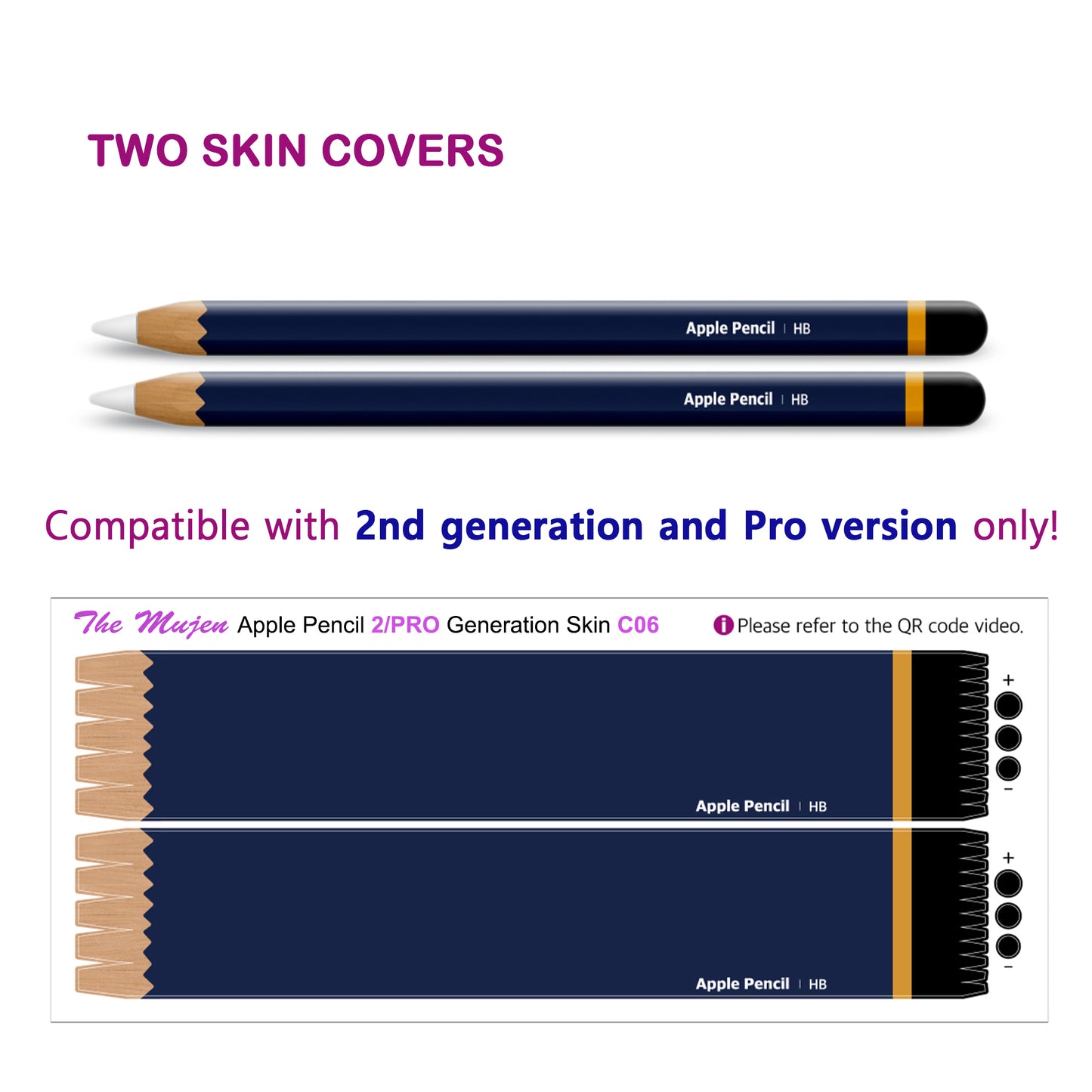 Apple Pencil Skin [2 Pack] Ultra Thin 3M Premium Vinyl Cover Classic Design- 2nd Generation