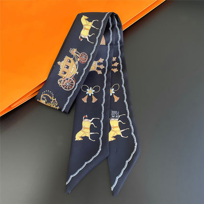 Horse Wagon Printed Skinny Scarf | Bag Handle | Bag Charm | Hair Ribbon Headband | Neck Scarf