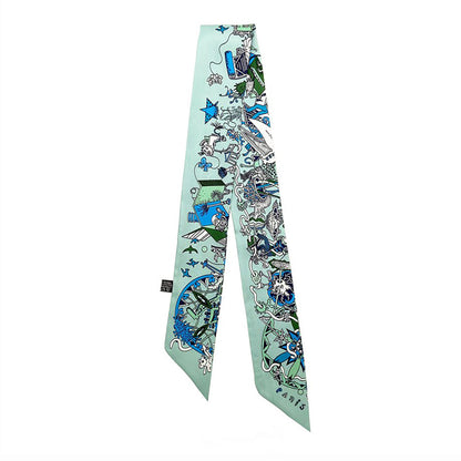 Pierrot Printed Skinny Scarf | Bag Handle | Bag Charm | Hair Ribbon Headband | Neck Scarf