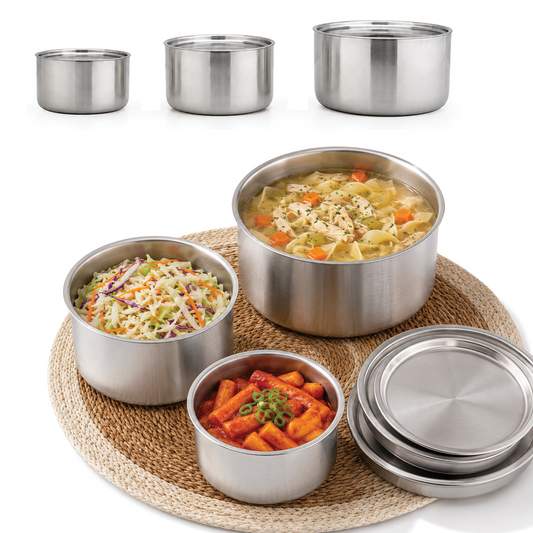 Korean Style Stainless Steel Food Storage Container Set 3 (400ml-1L) | Korean Style Canisters (400ml, 700ml, 1L) Heavy Lids Easy Clean No-Gasket No-Latch for Refrigerator, Cooking 스테인레스 캐니스터 세트 3P