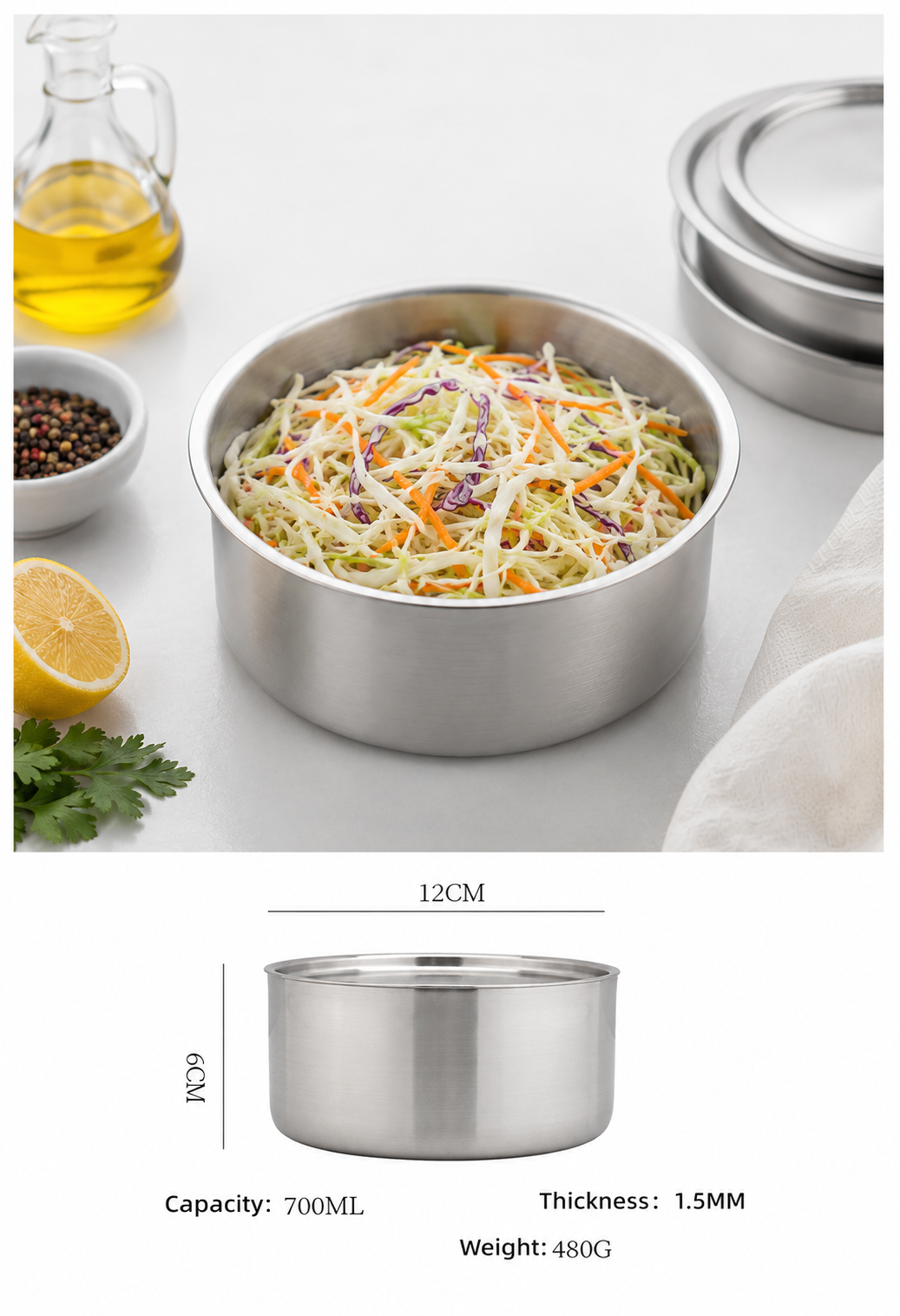 Korean Style Stainless Steel Food Storage Container Set 3 (400ml-1L) | Korean Style Canisters (400ml, 700ml, 1L) Heavy Lids Easy Clean No-Gasket No-Latch for Refrigerator, Cooking 스테인레스 캐니스터 세트 3P