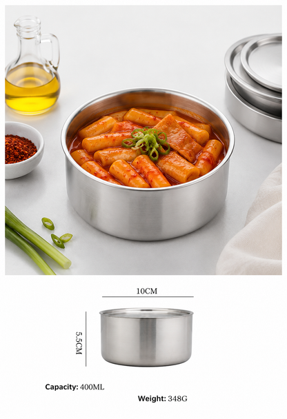 Korean Style Stainless Steel Food Storage Container Set 3 (400ml-1L) | Korean Style Canisters (400ml, 700ml, 1L) Heavy Lids Easy Clean No-Gasket No-Latch for Refrigerator, Cooking 스테인레스 캐니스터 세트 3P