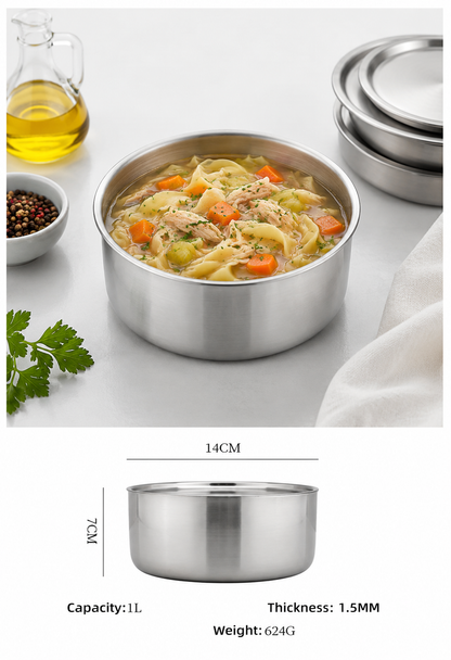 Korean Style Stainless Steel Food Storage Container Set 3 (400ml-1L) | Korean Style Canisters (400ml, 700ml, 1L) Heavy Lids Easy Clean No-Gasket No-Latch for Refrigerator, Cooking 스테인레스 캐니스터 세트 3P