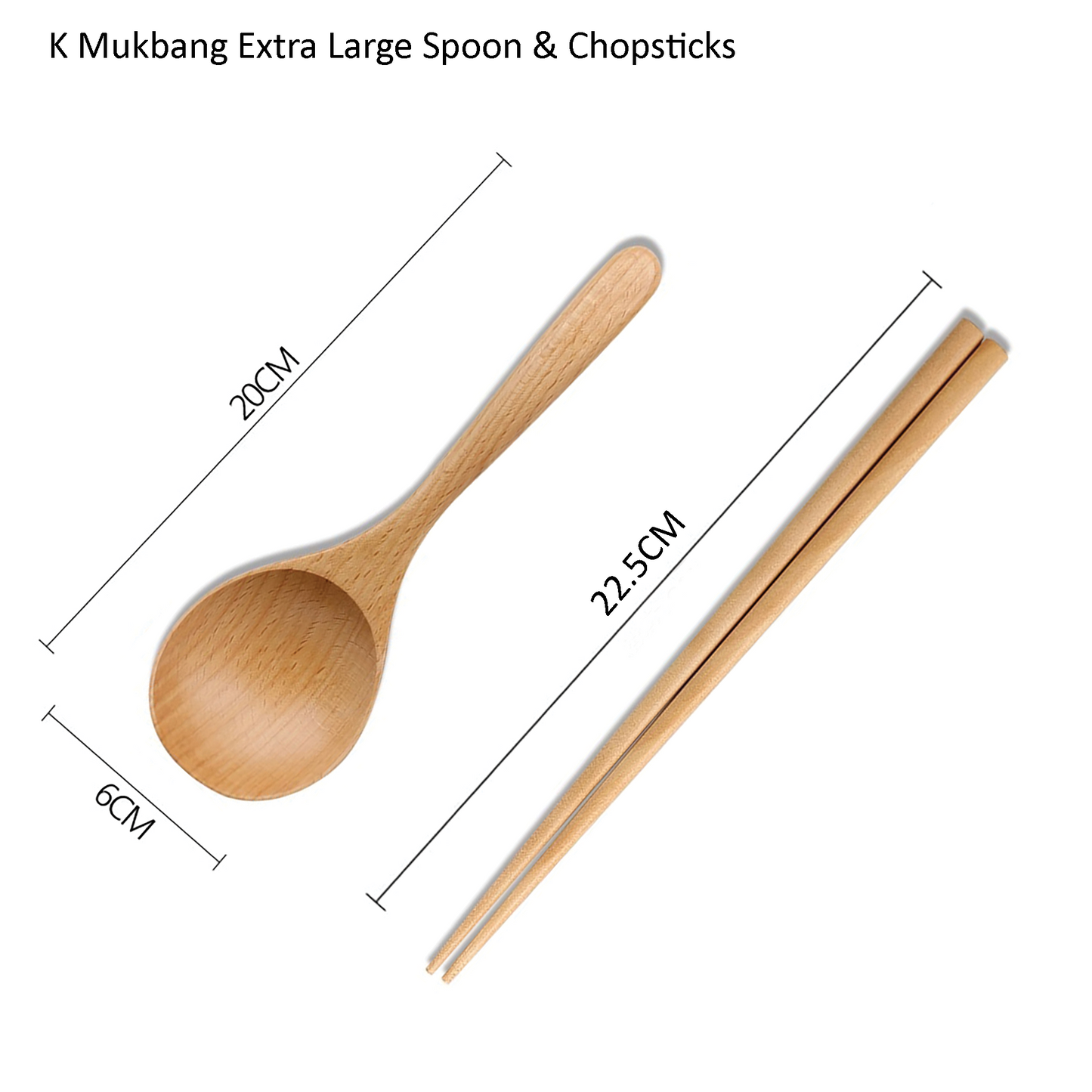 Korean Mukbang Spoon Chopsticks 2 Set Wood Ramen Udon 먹방 스푼 대왕 수저 | Extra Large Spoon and Chopsticks Set, Natural Wood Utensil 2 Set Korean Japanese Tableware 먹방 점보 수저 젓가락 국자