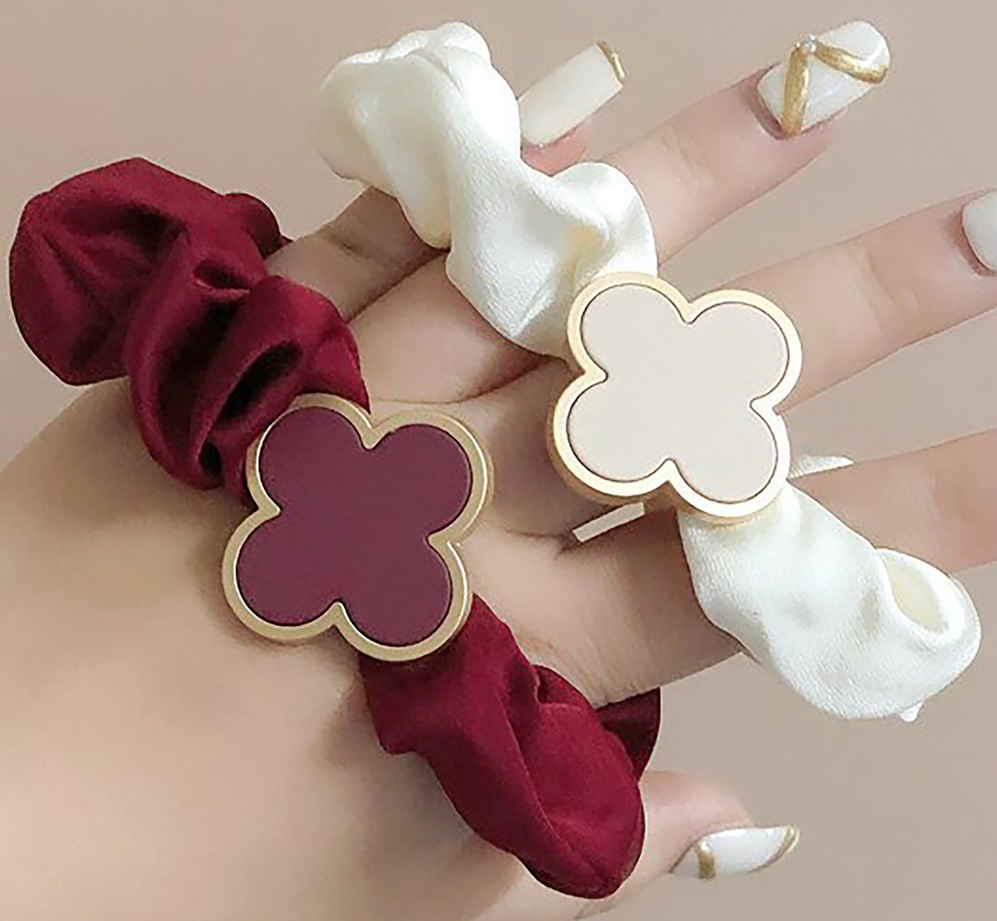 Metal Four leaf Clover Hair Scrunchie Premium Hair Scrunchies Pack