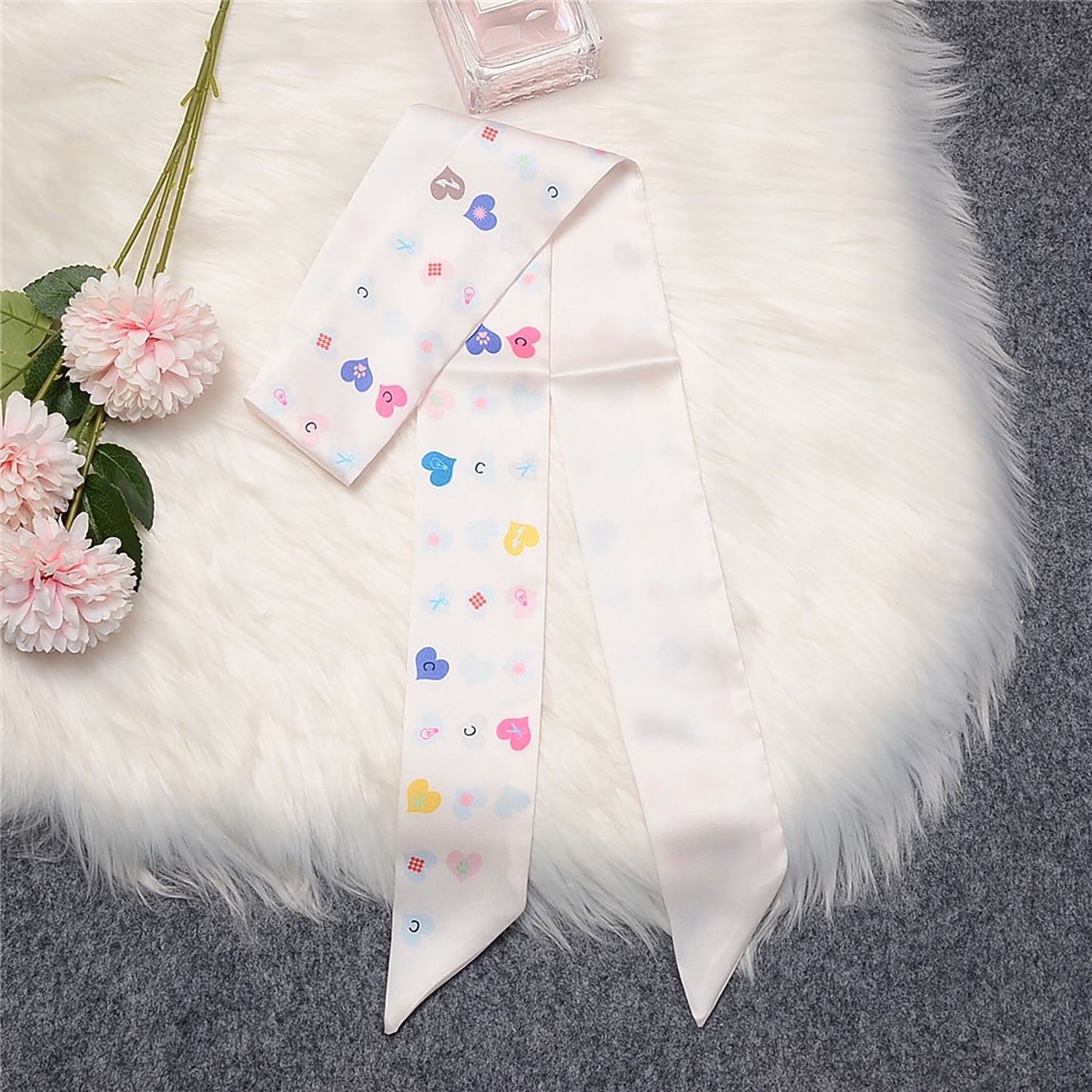 Heart Printed Skinny Scarf | Bag Handle | Bag Accessories | Hair Ribbon Headband | Neck Scarf