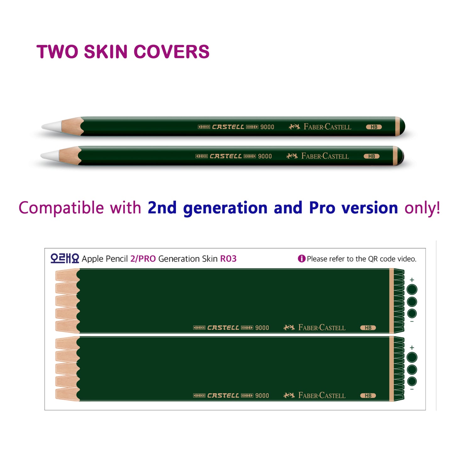 Apple Pencil Skin 2 Pack Ultra Thin 3M Vinyl Cover for Pro & 2nd Gen | Premium Vinyl Greenguard Gold Ink Full wrap Cover Case