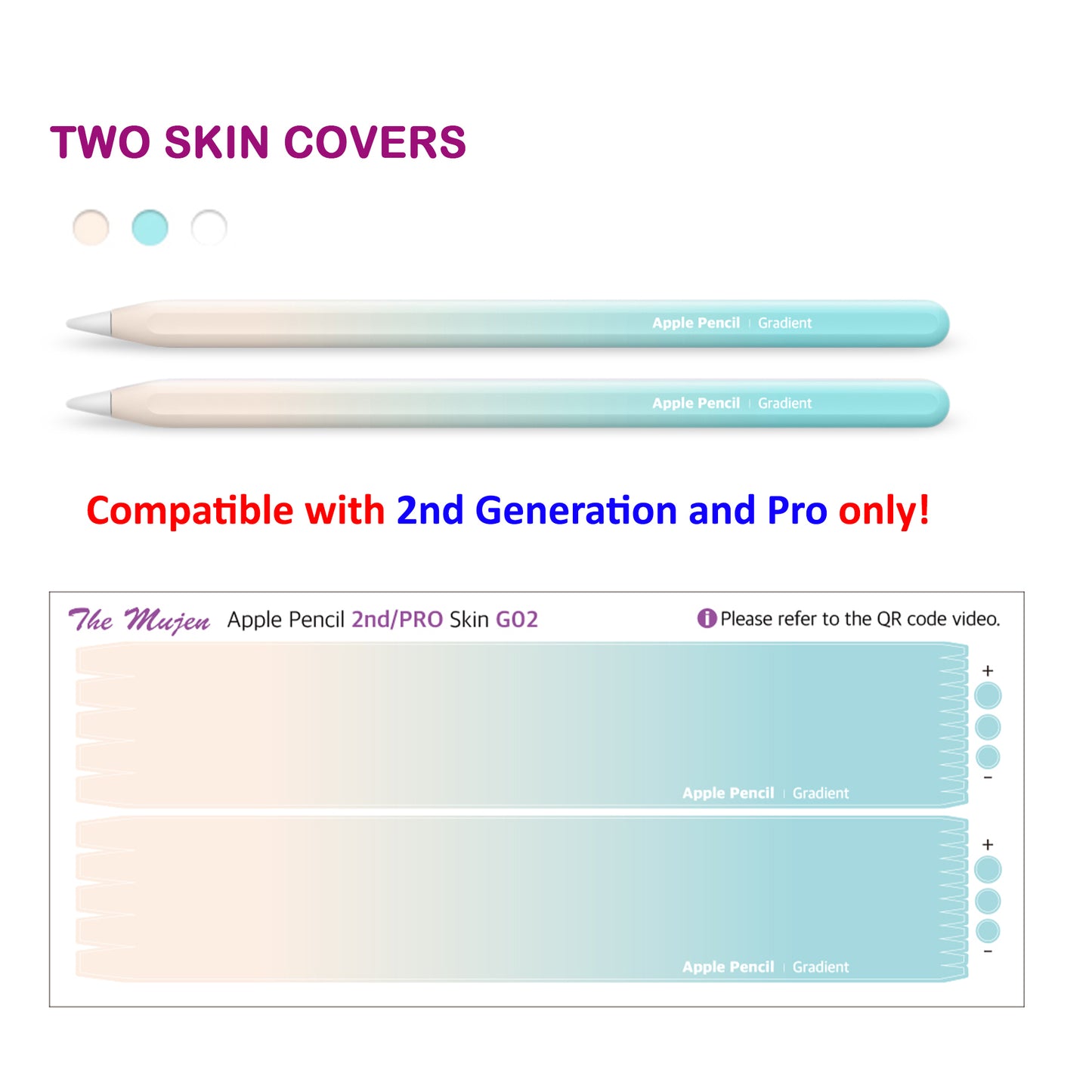 Apple Pencil Skin 2 Pack Ultra Thin 3M Vinyl Cover for Pro & 2nd Gen | Premium Vinyl Greenguard Gold Ink Full wrap Cover Case