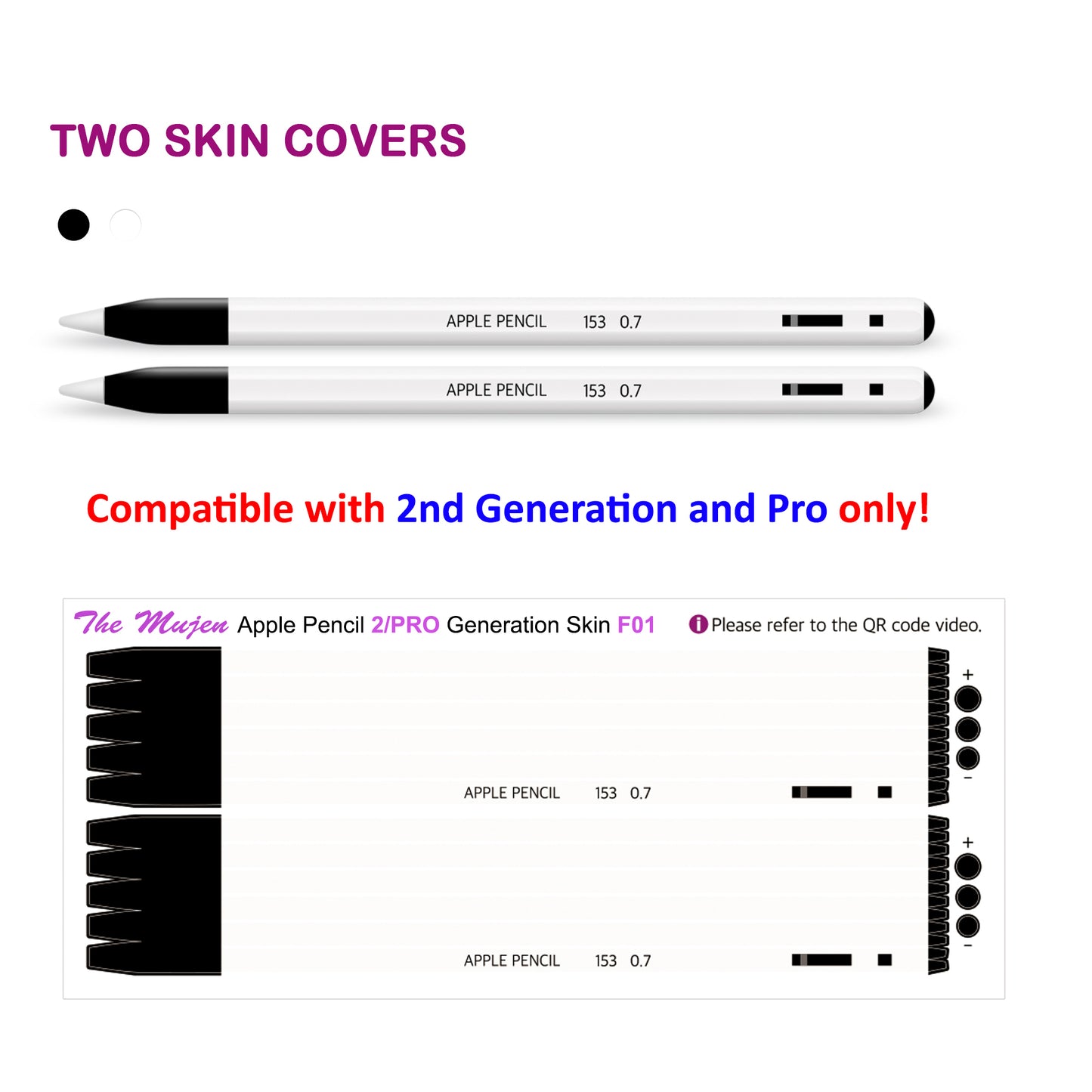 Apple Pencil Skin 2 Pack Ultra Thin 3M Vinyl Cover for Pro & 2nd Gen | Premium Vinyl Greenguard Gold Ink Full wrap Cover Case