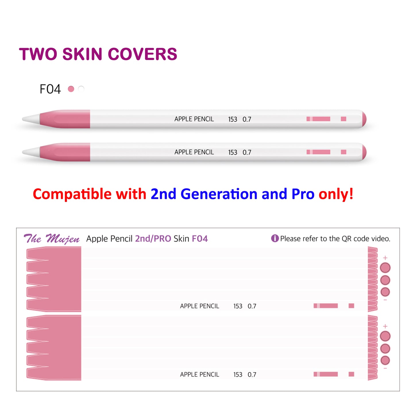 Apple Pencil Skin 2 Pack Ultra Thin 3M Vinyl Cover for Pro & 2nd Gen | Premium Vinyl Greenguard Gold Ink Full wrap Cover Case
