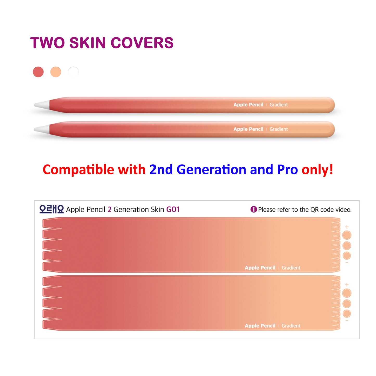 Apple Pencil Skin 2 Pack Ultra Thin 3M Vinyl Cover for Pro & 2nd Gen | Premium Vinyl Greenguard Gold Ink Full wrap Cover Case