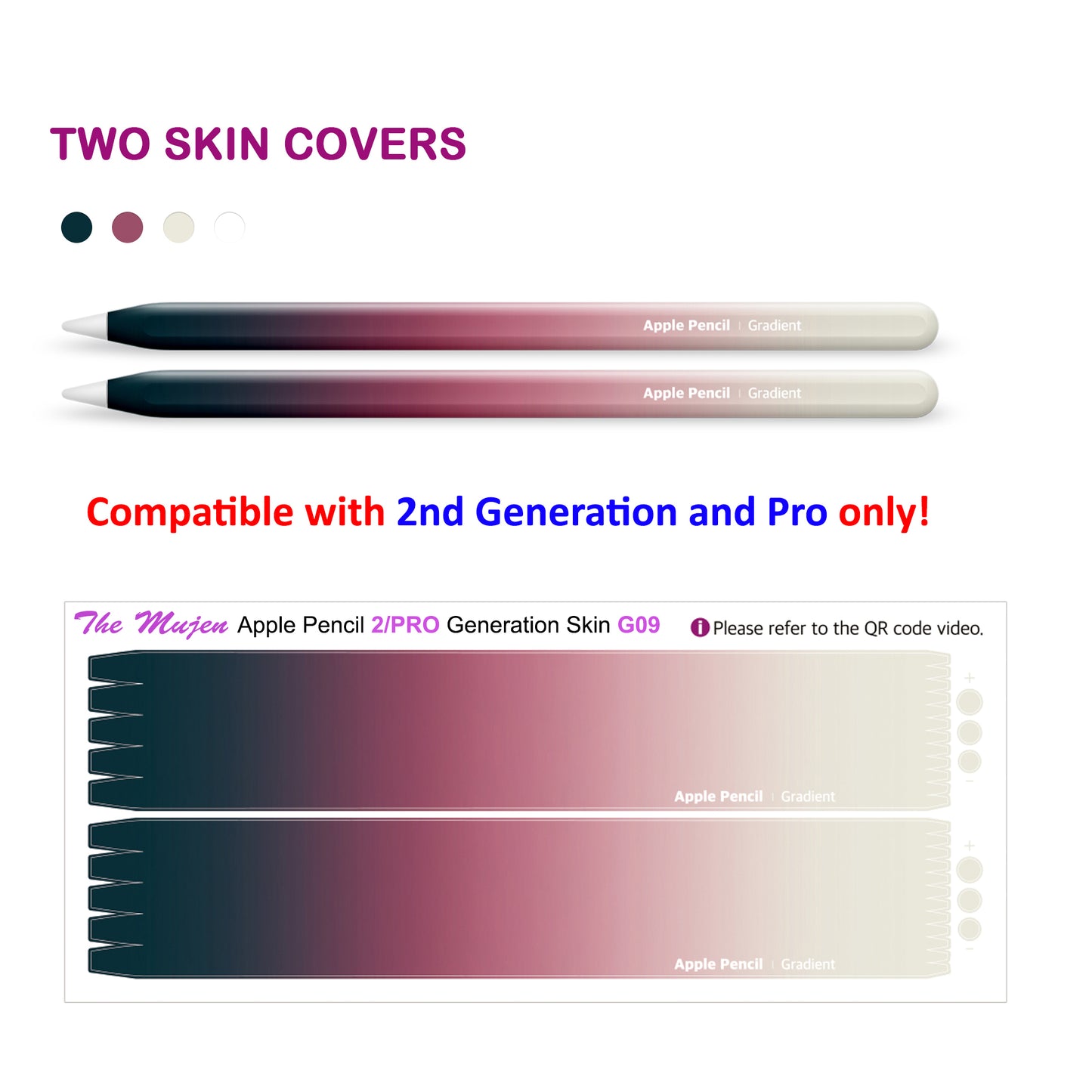 Apple Pencil Skin 2 Pack Ultra Thin 3M Vinyl Cover for Pro & 2nd Gen | Premium Vinyl Greenguard Gold Ink Full wrap Cover Case