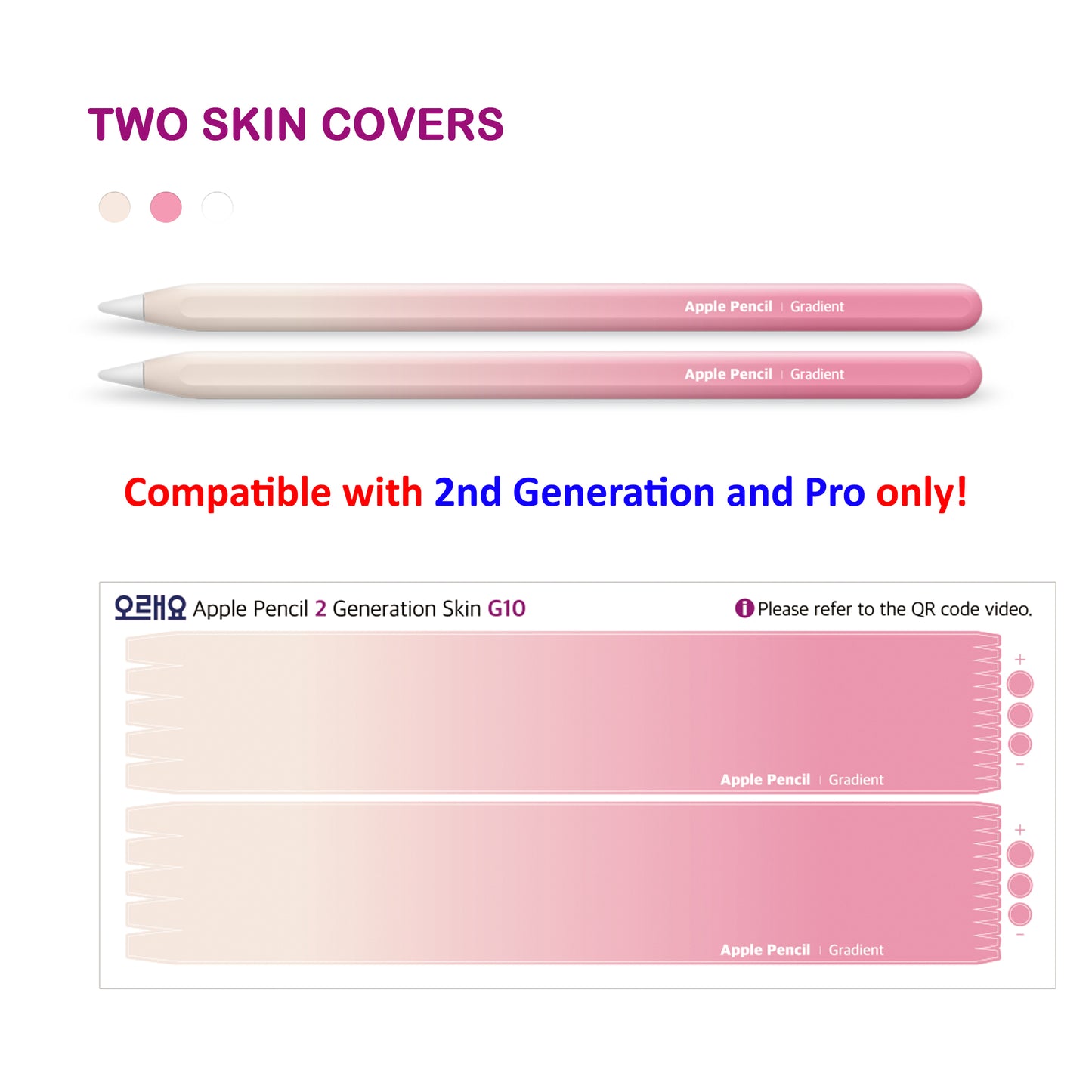 Apple Pencil Skin 2 Pack Ultra Thin 3M Vinyl Cover for Pro & 2nd Gen | Premium Vinyl Greenguard Gold Ink Full wrap Cover Case