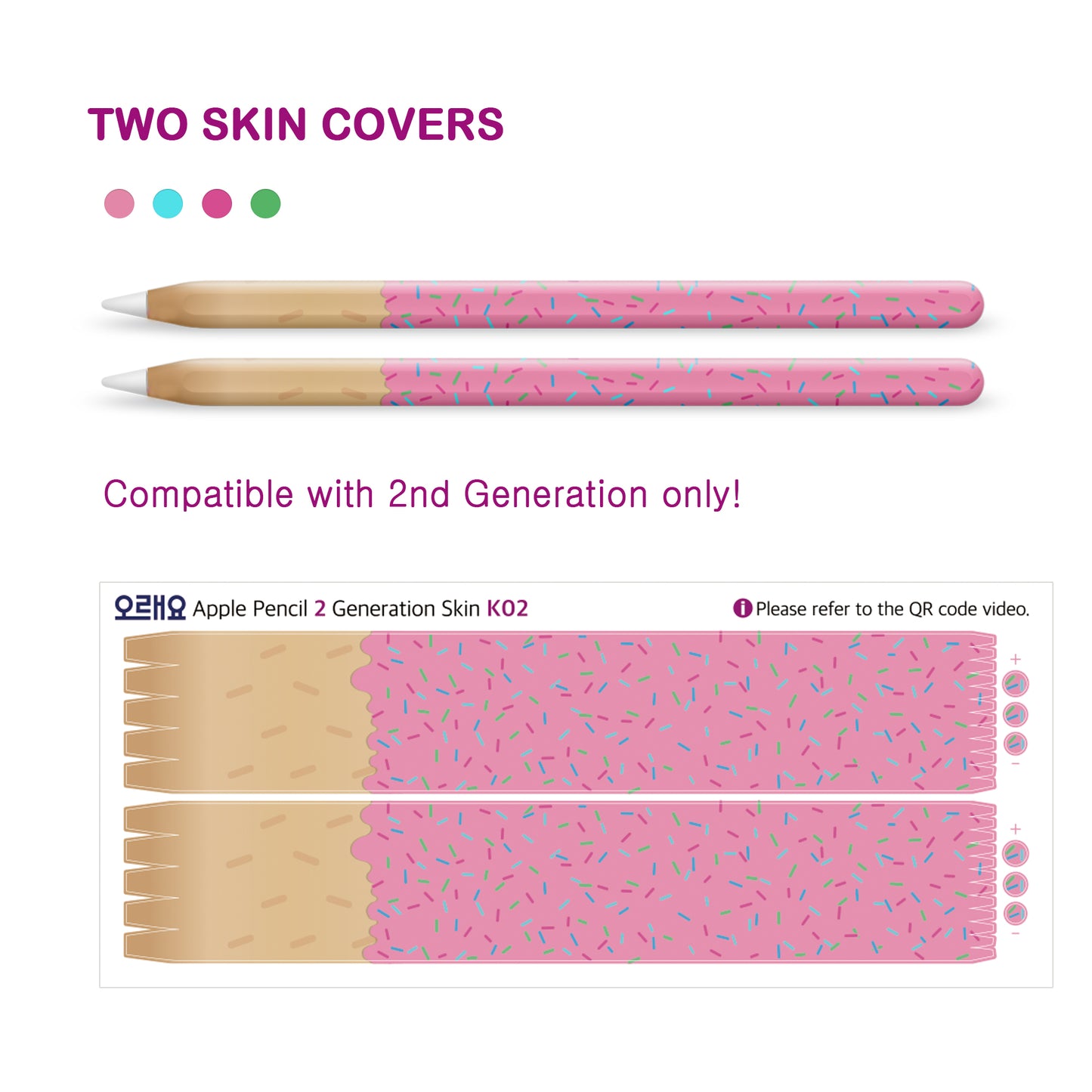 Apple Pencil Skin [2 Pack] Ultra Thin 3M Premium Vinyl Cover Cute Design- 2nd Generation