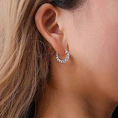 Silver Full Paved Crystal Cubic Silver Dazzling Hoop Earrings Delicate Jewelry