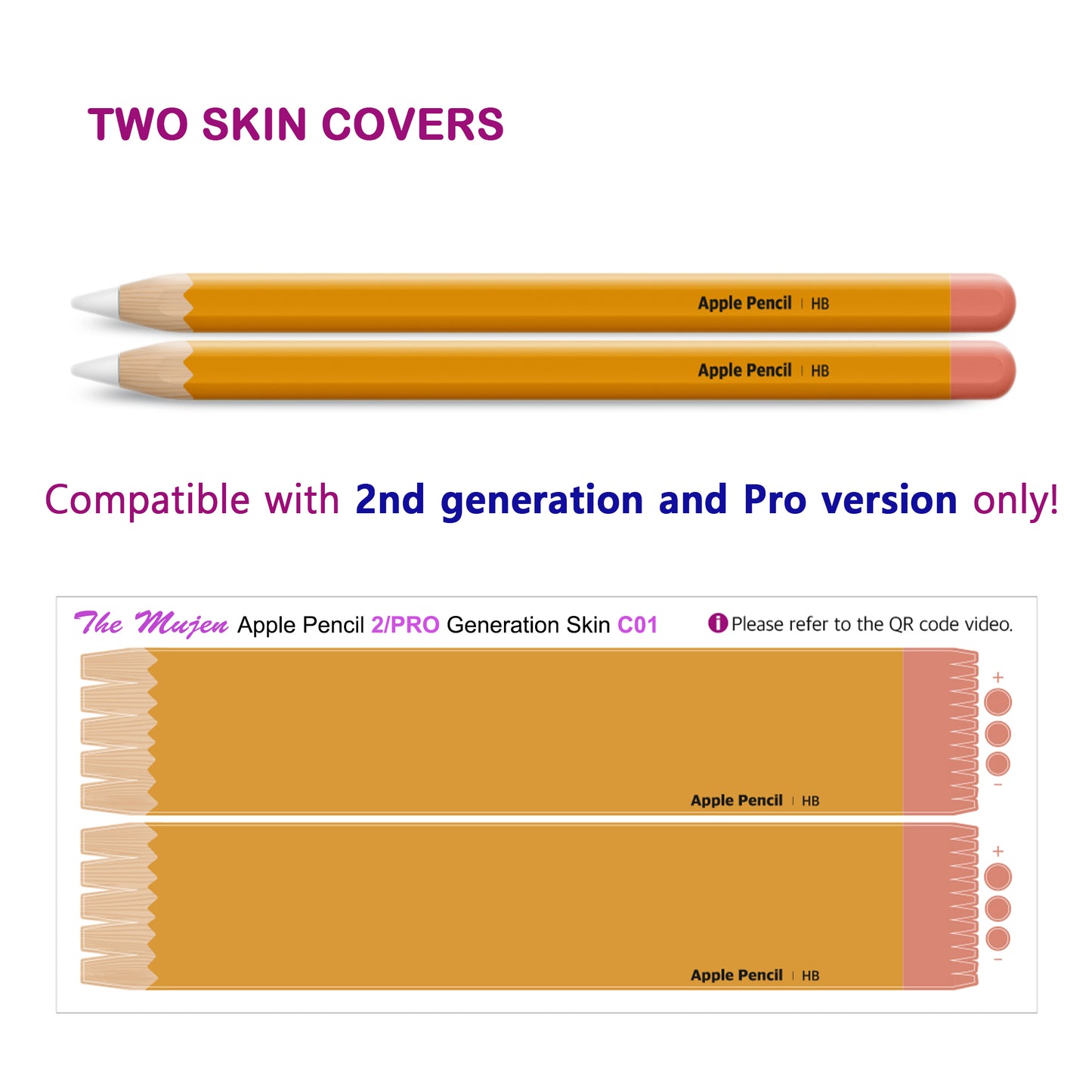 Apple Pencil Skin [2 Pack] Ultra Thin 3M Premium Vinyl Cover Classic Design- 2nd Generation