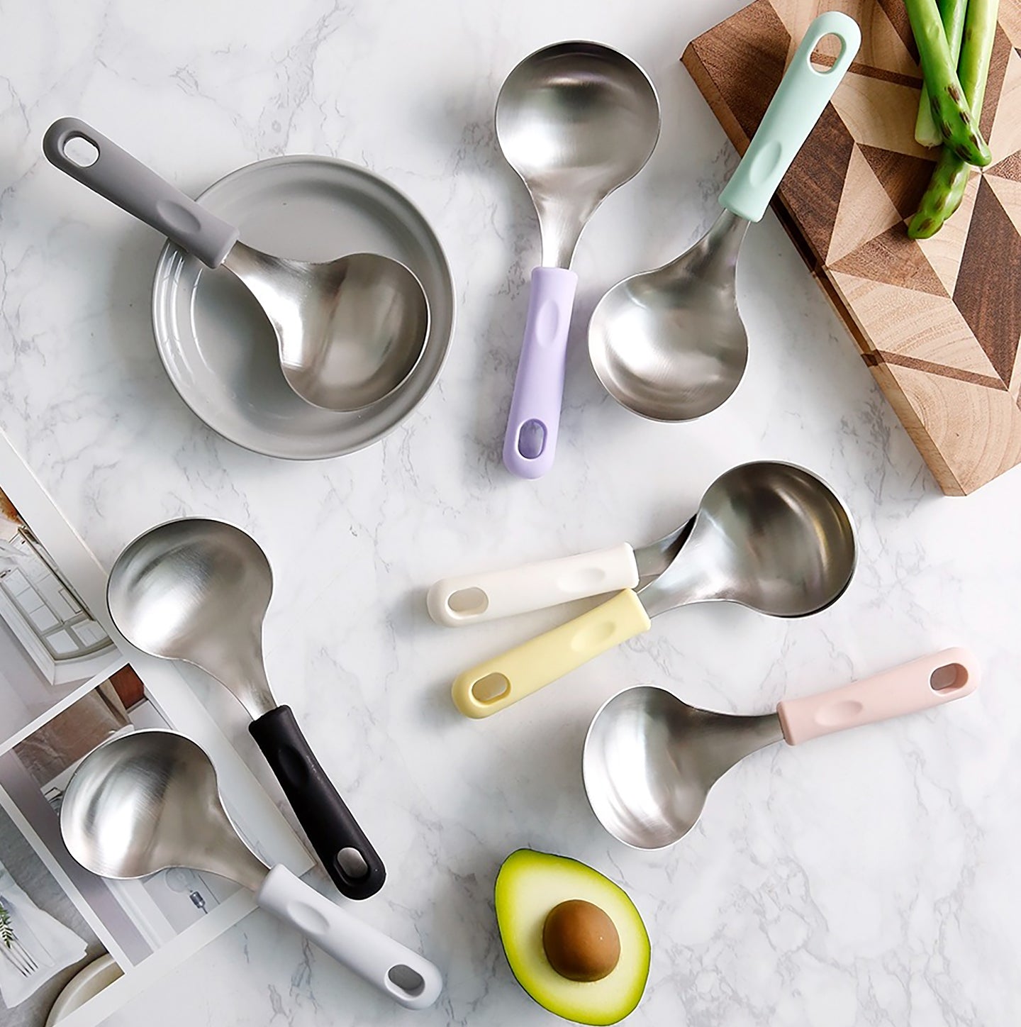 Korean Serving Spoon Stainless Steel Ladle 먹방 스푼 미니 국자 | Mukbang Spoon Multipurpose Ladle Silicone handle Serving Cooking Ladle 서빙스푼 전현무 국자