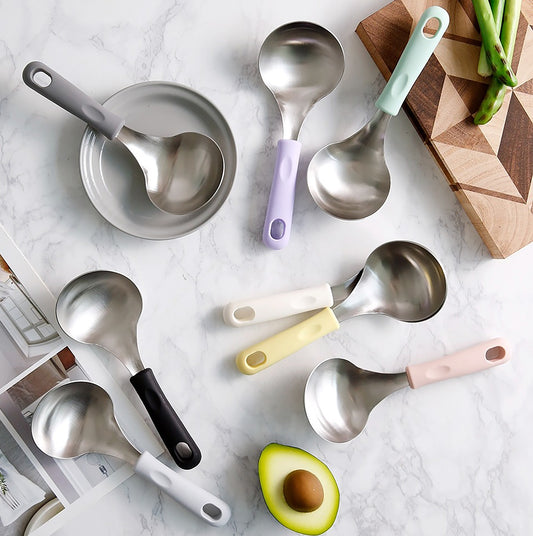 Korean Serving Spoon Stainless Steel Ladle 먹방 스푼 미니 국자 | Mukbang Spoon Multipurpose Ladle Silicone handle Serving Cooking Ladle 서빙스푼 전현무 국자