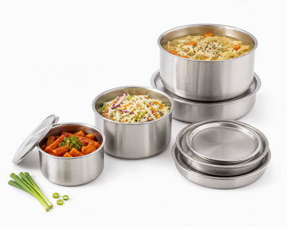 Korean Style Stainless Steel Food Storage Container Set 3 (400ml-1L) | Korean Style Canisters (400ml, 700ml, 1L) Heavy Lids Easy Clean No-Gasket No-Latch for Refrigerator, Cooking 스테인레스 캐니스터 세트 3P