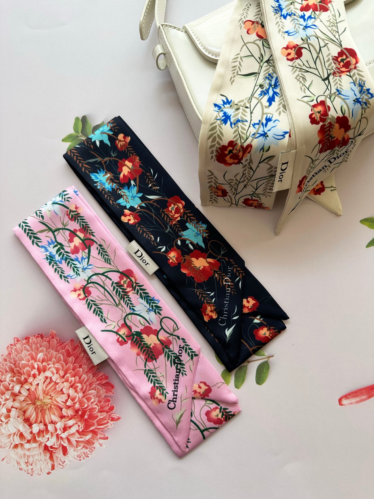 2023 New Flower printed CD Skinny Scarf