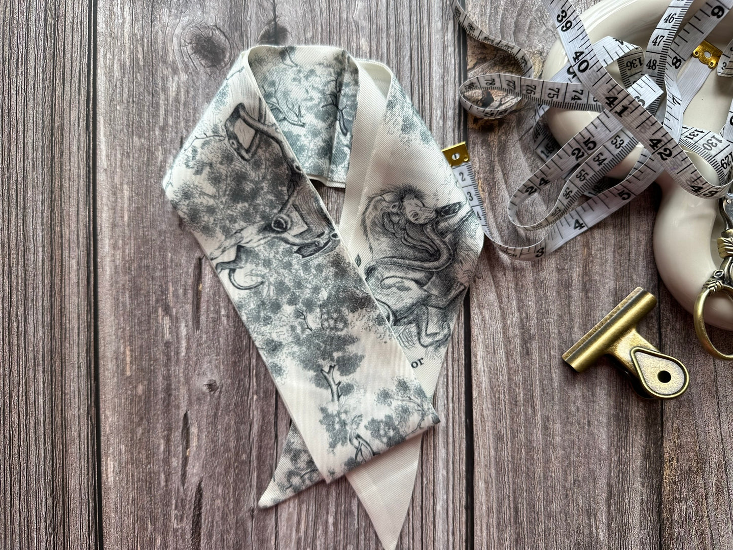 Handmade Animals Forest Printed Skinny Scarf | Bag Handle | Bag Accessories | Hair Ribbon Headband | Neck Scarf