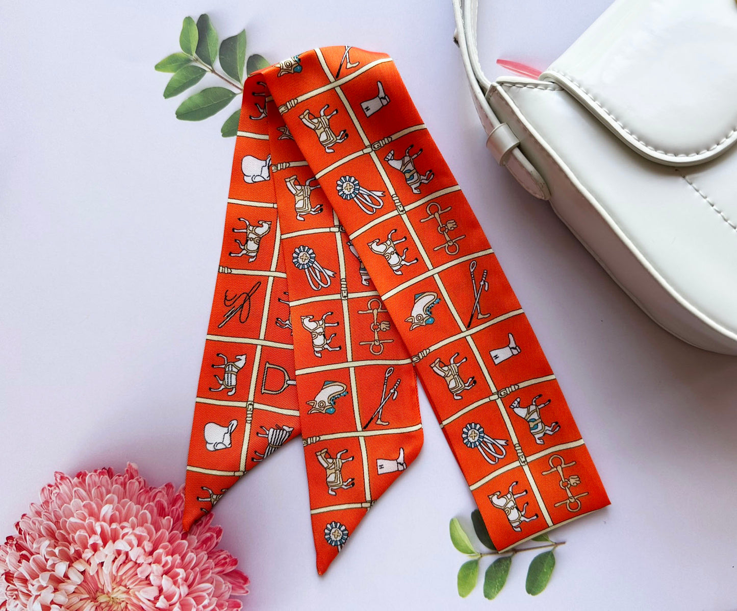 Horse riding Printed Skinny Scarf | Bag Handle | Bag Accessories | Hair Ribbon Headband | Neck Scarf