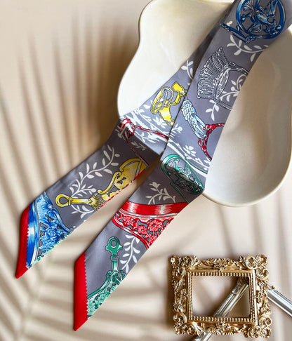 Laurel Printed Skinny Scarf | Bag Handle | Bag Charm | Hair Ribbon Headband | Neck Scarf