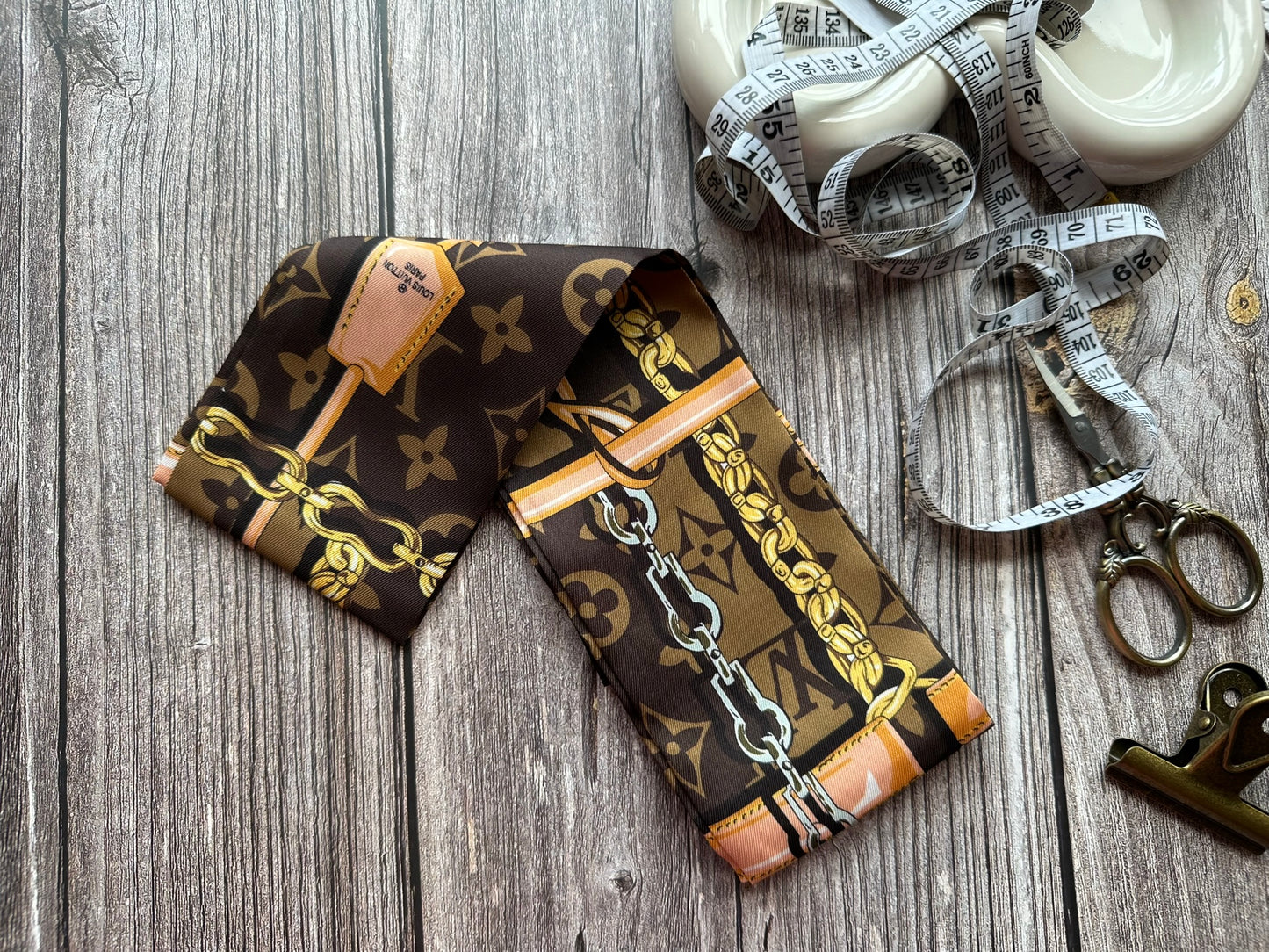 Long Skinny Scarf | Classic Vintage Monogram Scarf | Bag Handle | Bag Accessories | Neck Scarf | Bag Charm