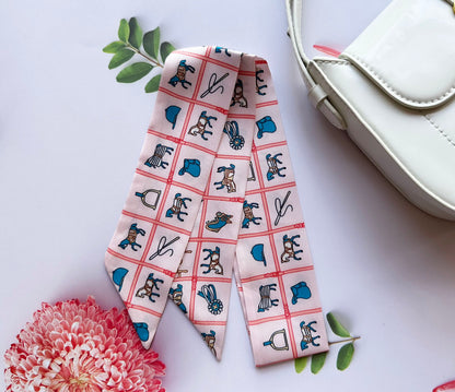 Horse riding Printed Skinny Scarf | Bag Handle | Bag Accessories | Hair Ribbon Headband | Neck Scarf