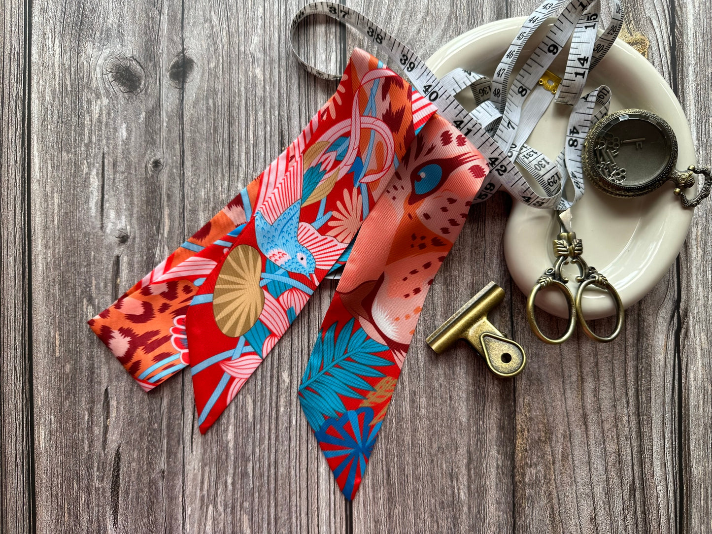 Bird Printed Skinny Scarf | Bag Handle | Bag Accessories | Hair Ribbon Headband | Neck Scarf