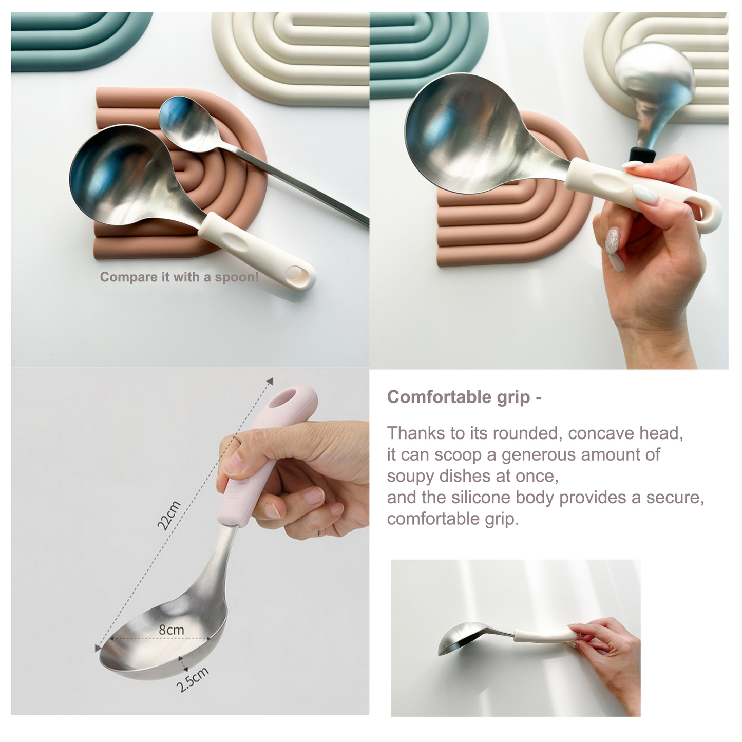 Korean Serving Spoon Stainless Steel Ladle 먹방 스푼 미니 국자 | Mukbang Spoon Multipurpose Ladle Silicone handle Serving Cooking Ladle 서빙스푼 전현무 국자