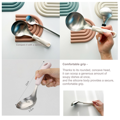 Korean Serving Spoon Stainless Steel Ladle 먹방 스푼 미니 국자 | Mukbang Spoon Multipurpose Ladle Silicone handle Serving Cooking Ladle 서빙스푼 전현무 국자