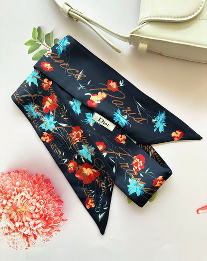 2023 New Flower printed CD Skinny Scarf